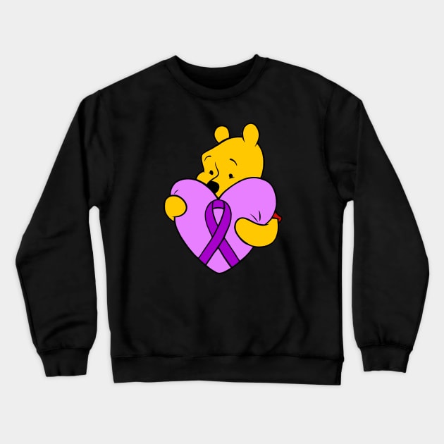 Yellow Bear hugging purple Awareness ribbon Crewneck Sweatshirt by CaitlynConnor